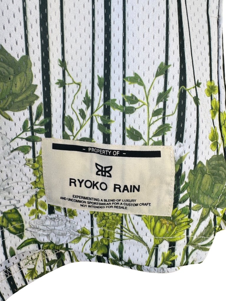 Ryoko Rain Mens Mesh Shorts Floral Stripe Drawstring White Green Size M — image 6 of 8